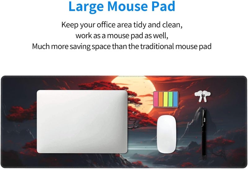 Brecoy Darkness Red Moon Desk Mat Japanese Mouse Pad, Large Japanese Desk Mat, XL Anime Gaming Keyboard Mat, Non-Slip Rubber Base, Big Extended Desk Protector for Home Office, 31.5”x11.8” - Image 5